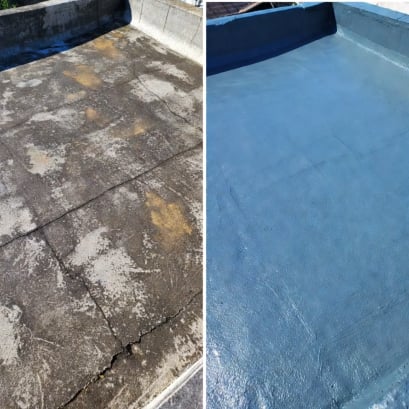 Concrete surface before and after Ego Liquid Rubber treatment